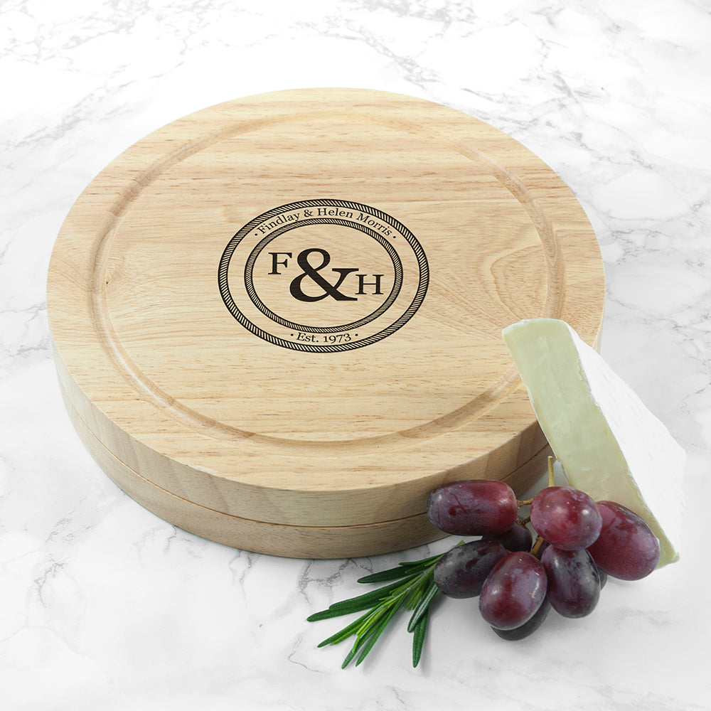 Monogrammed Couples’ Emblem Cheese Board Set