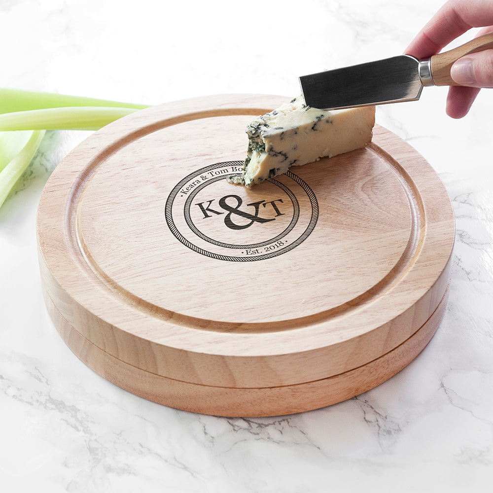 Monogrammed Couples’ Emblem Cheese Board Set
