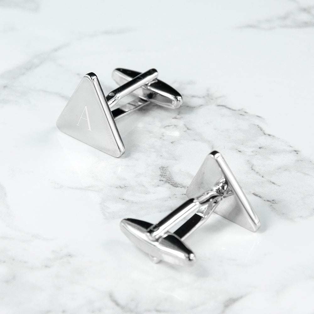 Personalised Rhodium-Plated Triangle Cufflinks