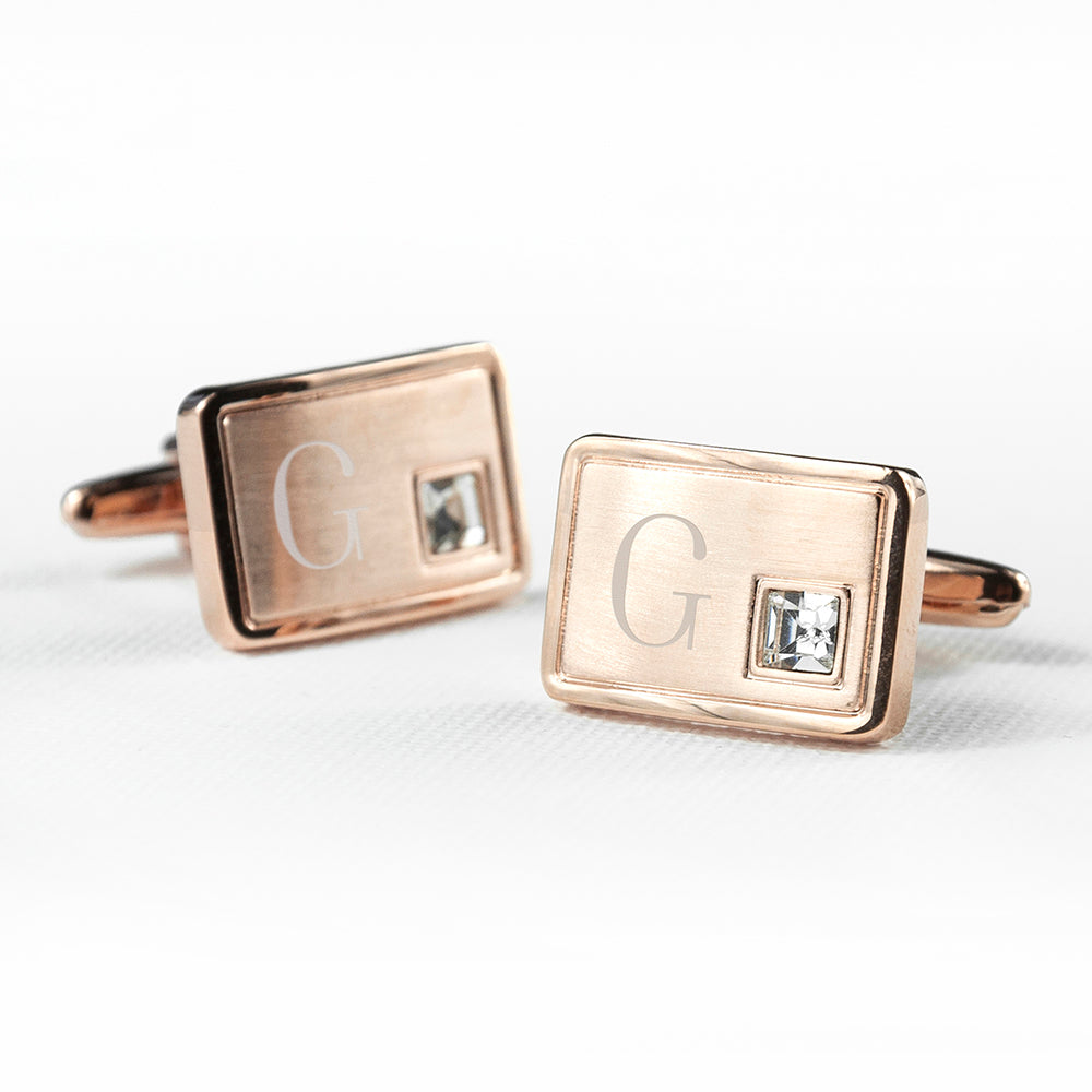 Personalised Rose Gold-Plated Cufflinks with Crystal