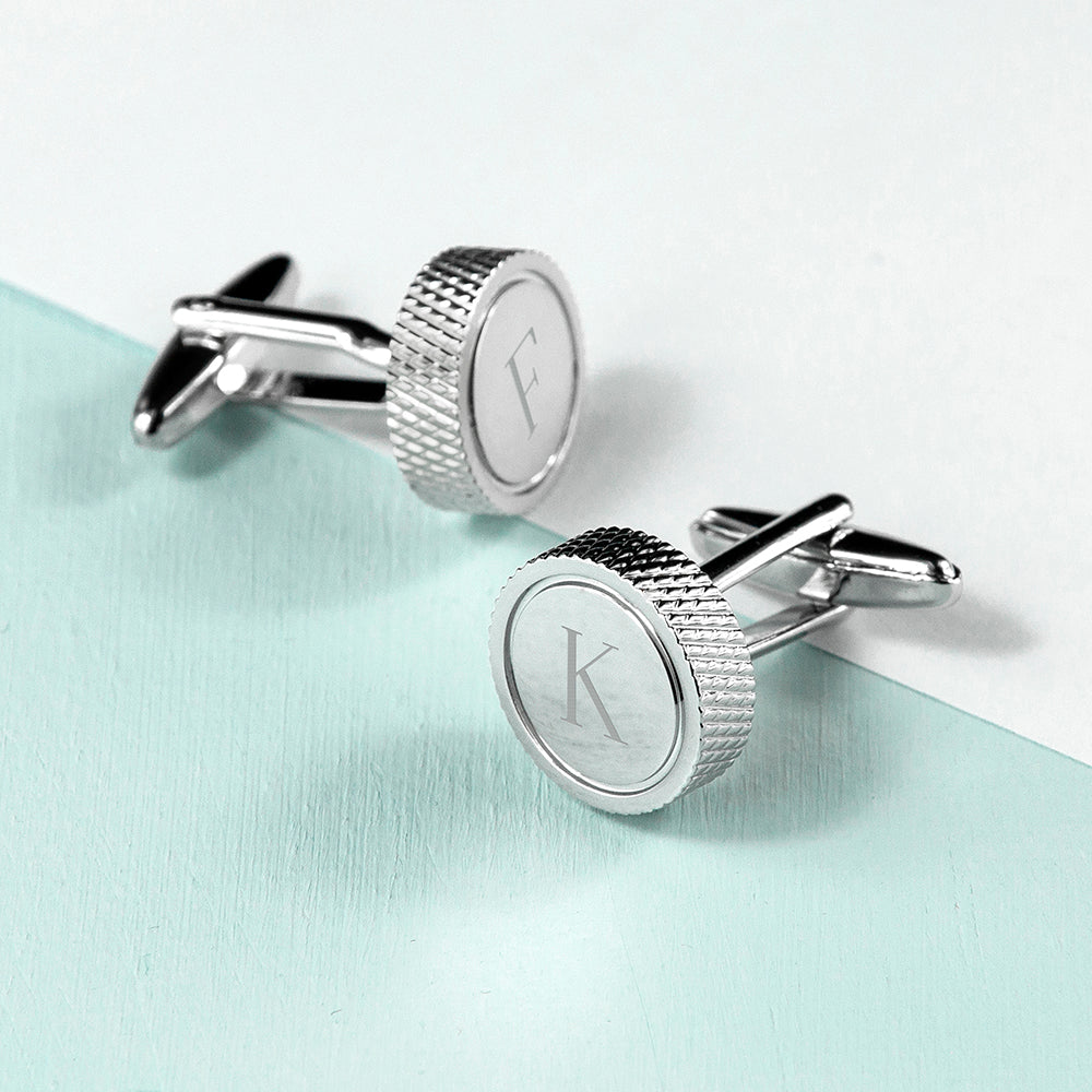 Personalised Round Rhodium-Plated Cufflinks