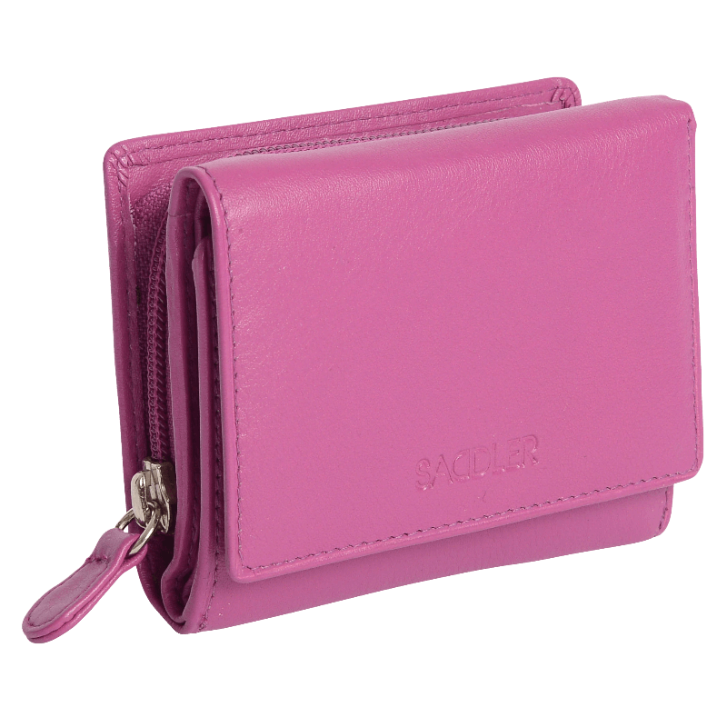 SADDLER CARLA Handmade Leather Compact Trifold Purse, RFID Protected | 5 Card Slots, ID Window & Zipped Coin Pocket | Gift Boxed