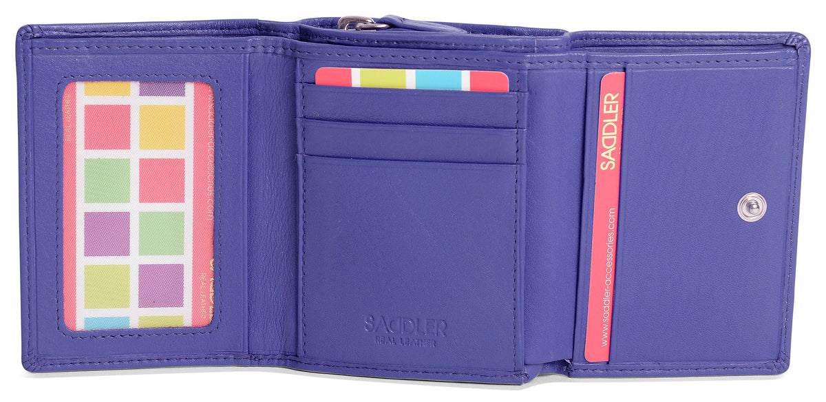 SADDLER CARLA Handmade Leather Compact Trifold Purse, RFID Protected | 5 Card Slots, ID Window & Zipped Coin Pocket | Gift Boxed