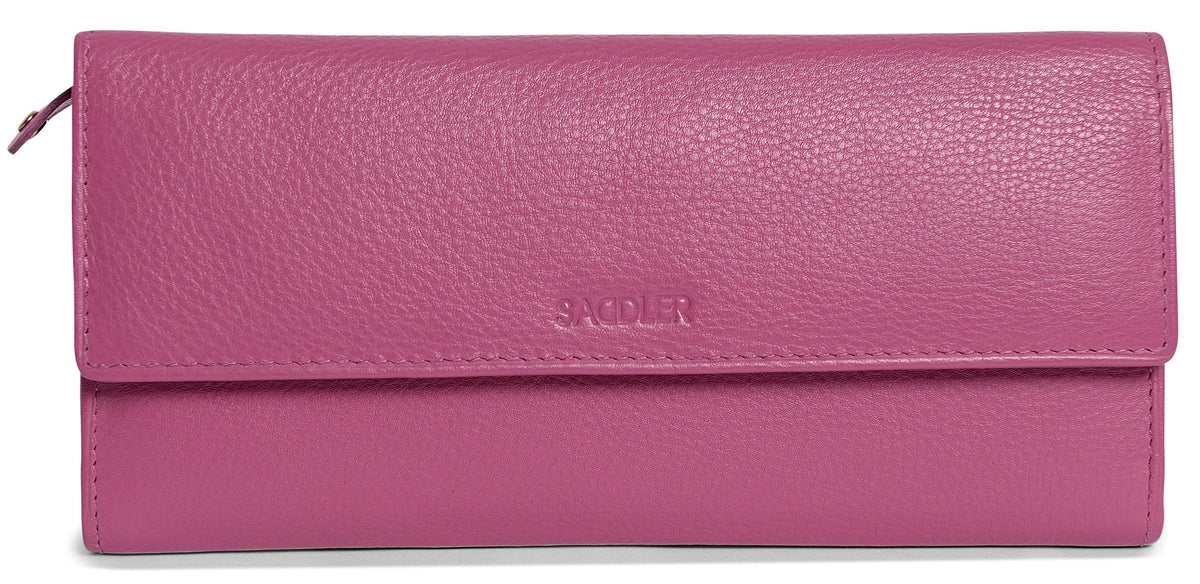 SADDLER CLAIRE Long Leather Trifold Purse, 18 Card Slots, Dual Zip Pockets, and Note Sections, RFID Protected