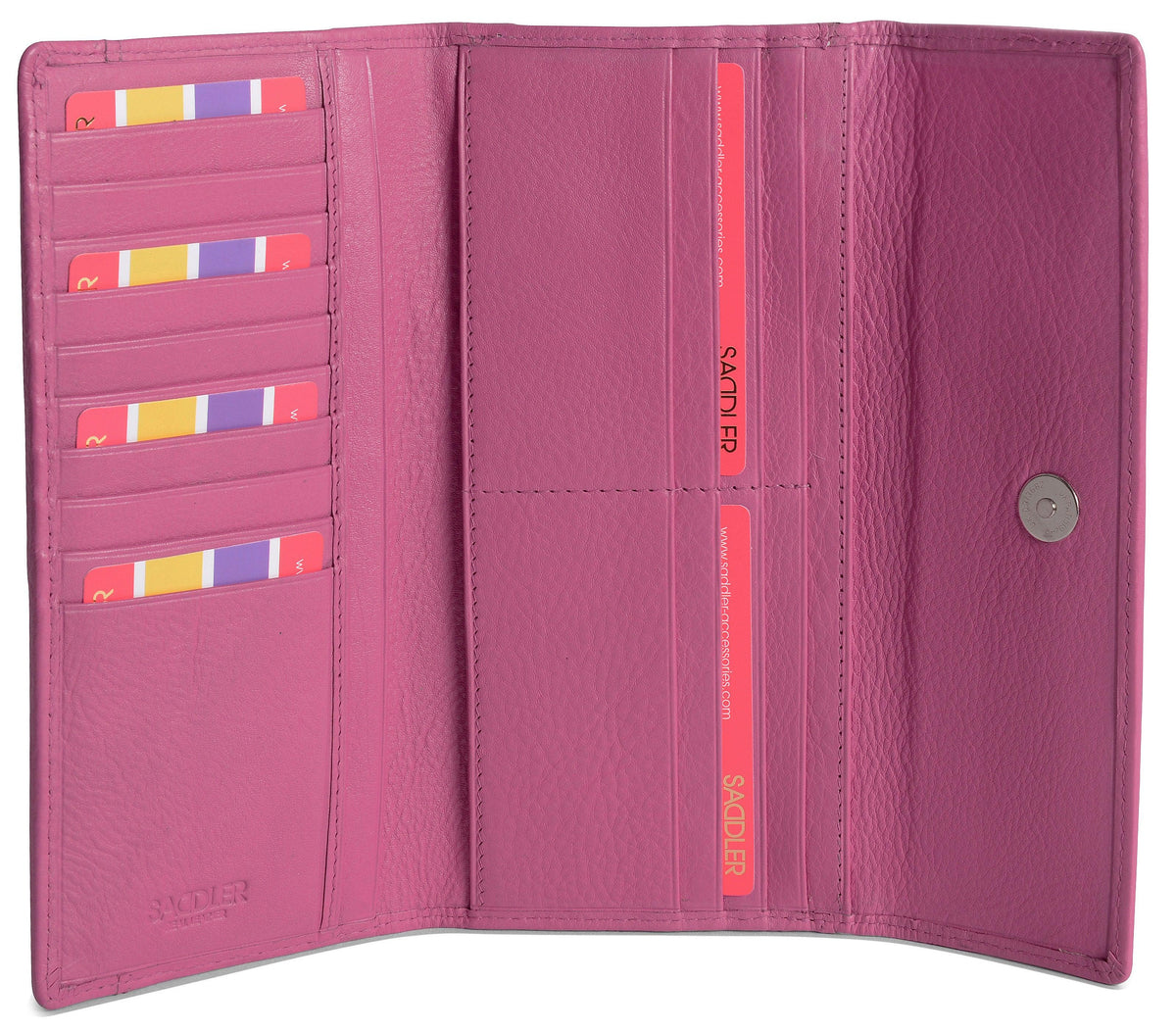 SADDLER CLAIRE Long Leather Trifold Purse, 18 Card Slots, Dual Zip Pockets, and Note Sections, RFID Protected