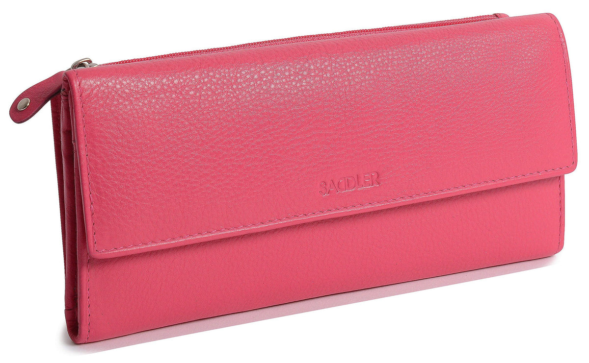 SADDLER CLAIRE Long Leather Trifold Purse, 18 Card Slots, Dual Zip Pockets, and Note Sections, RFID Protected