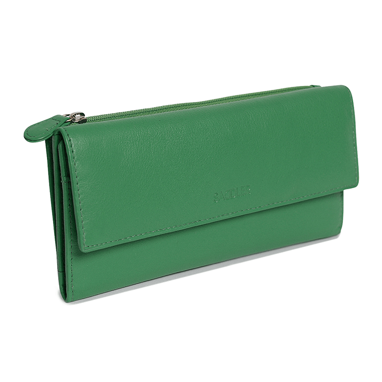 SADDLER CLAIRE Long Leather Trifold Purse, 18 Card Slots, Dual Zip Pockets, and Note Sections, RFID Protected