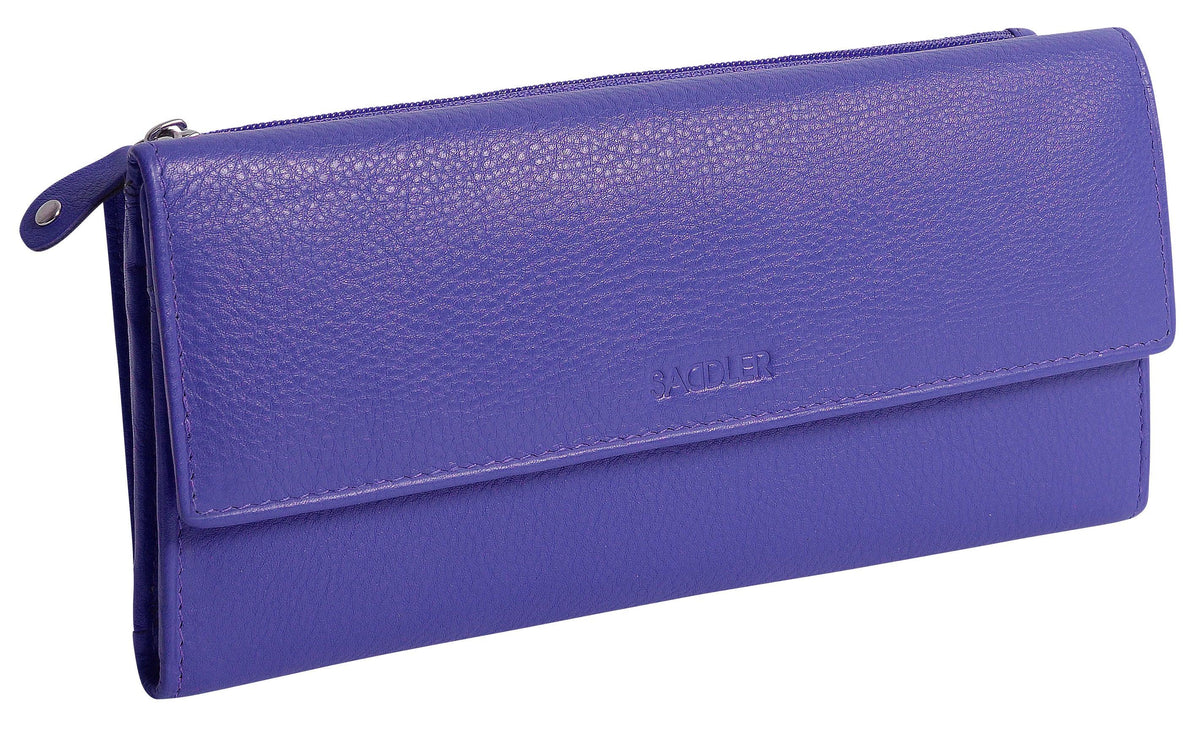 SADDLER CLAIRE Long Leather Trifold Purse, 18 Card Slots, Dual Zip Pockets, and Note Sections, RFID Protected