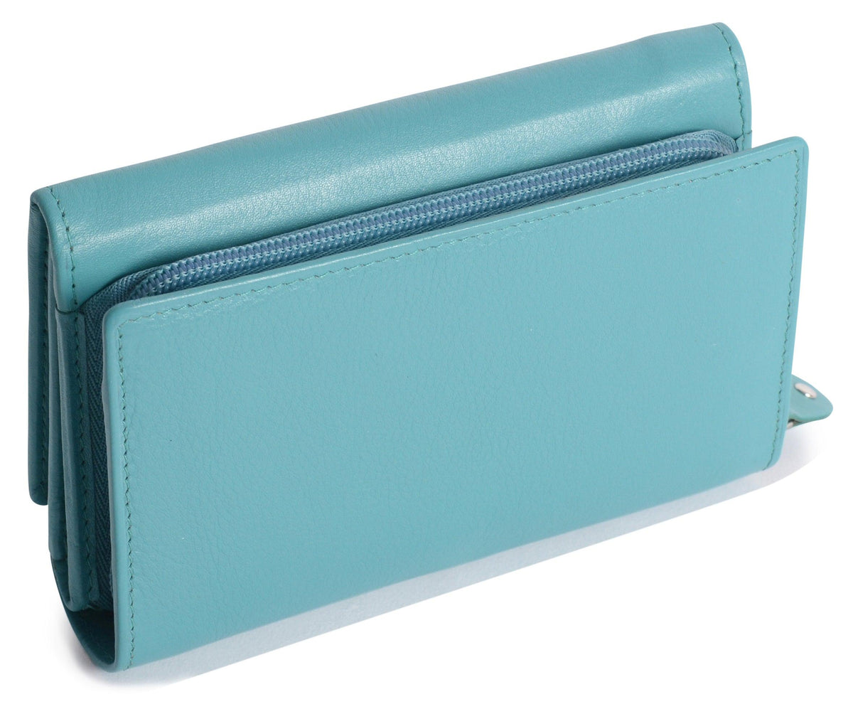 Compact Trifold Leather Purse "Eleanor", Handmade by Saddler | RFID Protected & Gift Boxed | 10 Card Slots & Rear Zip Coin Pocket
