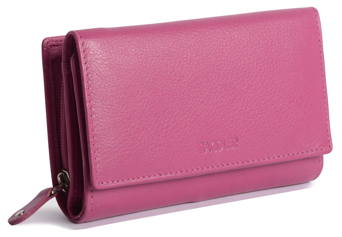 Compact Trifold Leather Purse "Eleanor", Handmade by Saddler | RFID Protected & Gift Boxed | 10 Card Slots & Rear Zip Coin Pocket
