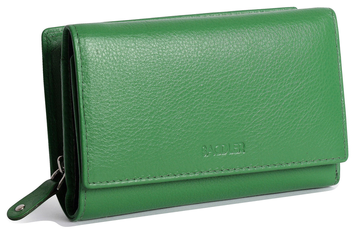 Compact Trifold Leather Purse "Eleanor", Handmade by Saddler | RFID Protected & Gift Boxed | 10 Card Slots & Rear Zip Coin Pocket