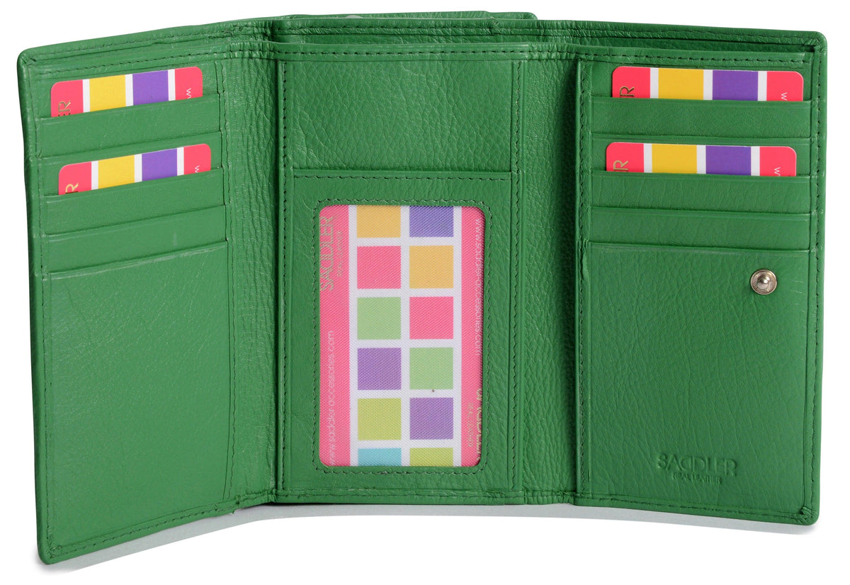 Compact Trifold Leather Purse "Eleanor", Handmade by Saddler | RFID Protected & Gift Boxed | 10 Card Slots & Rear Zip Coin Pocket