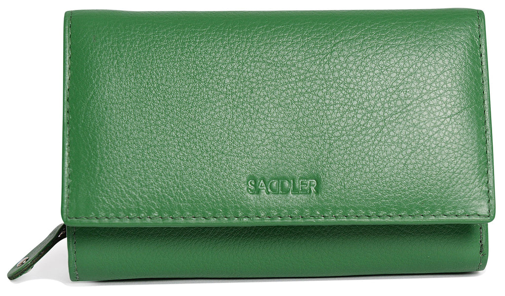 Compact Trifold Leather Purse "Eleanor", Handmade by Saddler | RFID Protected & Gift Boxed | 10 Card Slots & Rear Zip Coin Pocket