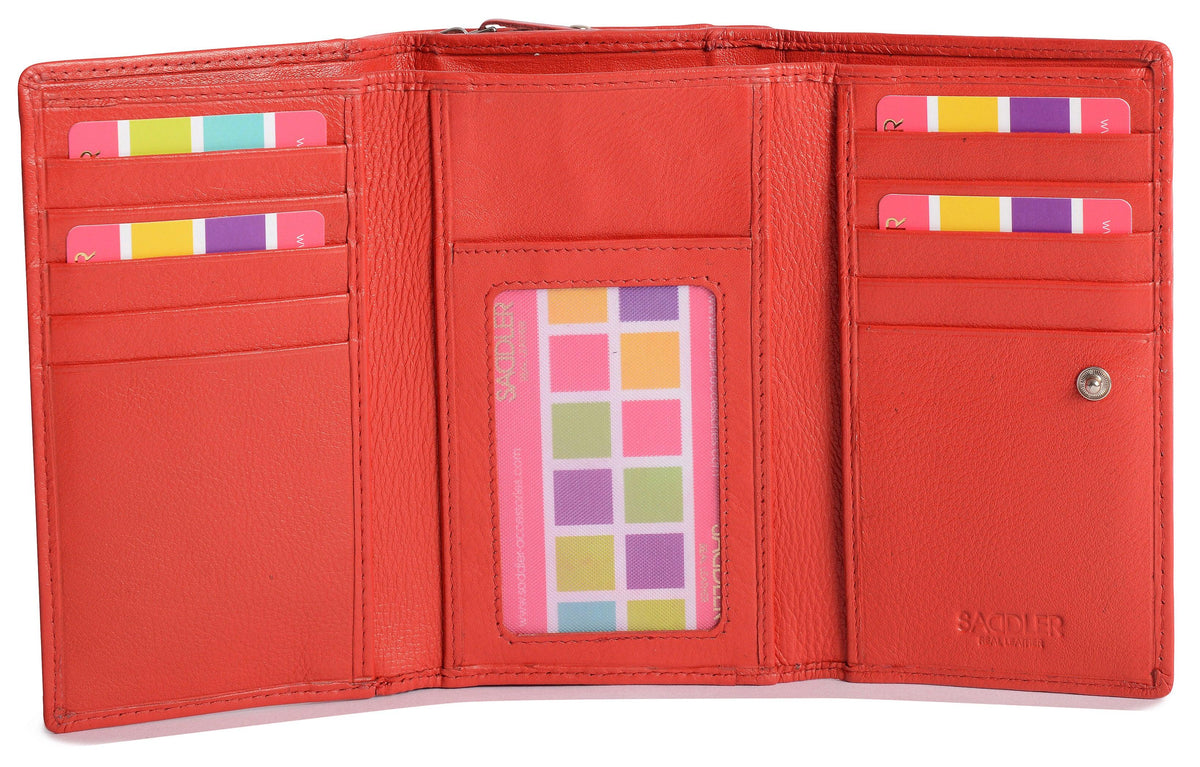 Compact Trifold Leather Purse "Eleanor", Handmade by Saddler | RFID Protected & Gift Boxed | 10 Card Slots & Rear Zip Coin Pocket