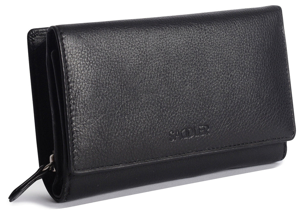 Compact Trifold Leather Purse "Eleanor", Handmade by Saddler | RFID Protected & Gift Boxed | 10 Card Slots & Rear Zip Coin Pocket