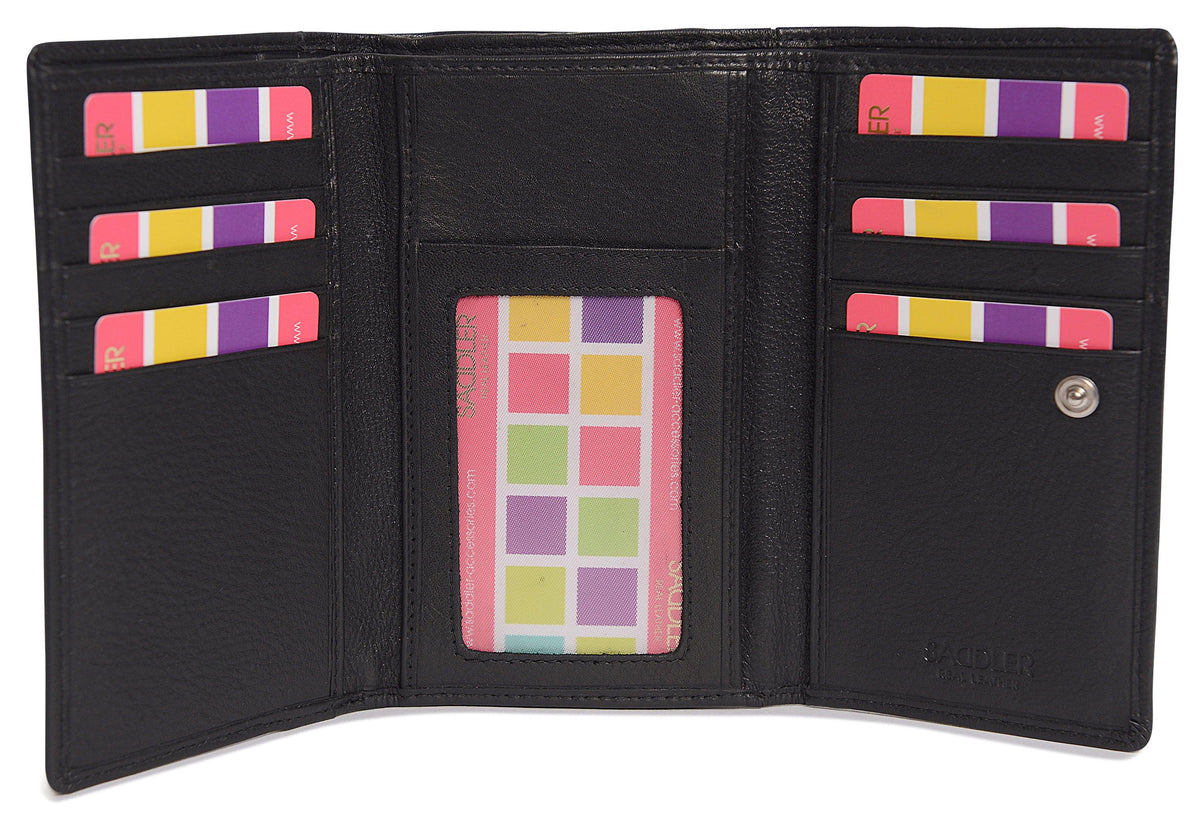 Compact Trifold Leather Purse "Eleanor", Handmade by Saddler | RFID Protected & Gift Boxed | 10 Card Slots & Rear Zip Coin Pocket