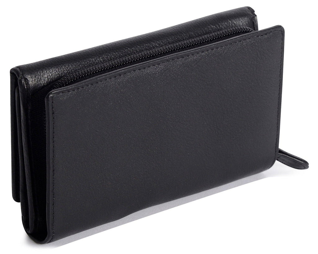 Compact Trifold Leather Purse "Eleanor", Handmade by Saddler | RFID Protected & Gift Boxed | 10 Card Slots & Rear Zip Coin Pocket