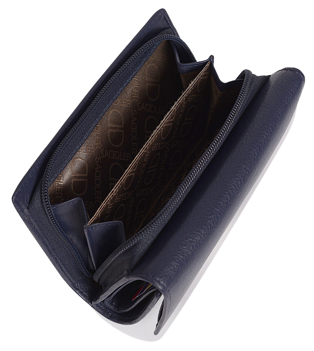 Compact Trifold Leather Purse "Eleanor", Handmade by Saddler | RFID Protected & Gift Boxed | 10 Card Slots & Rear Zip Coin Pocket