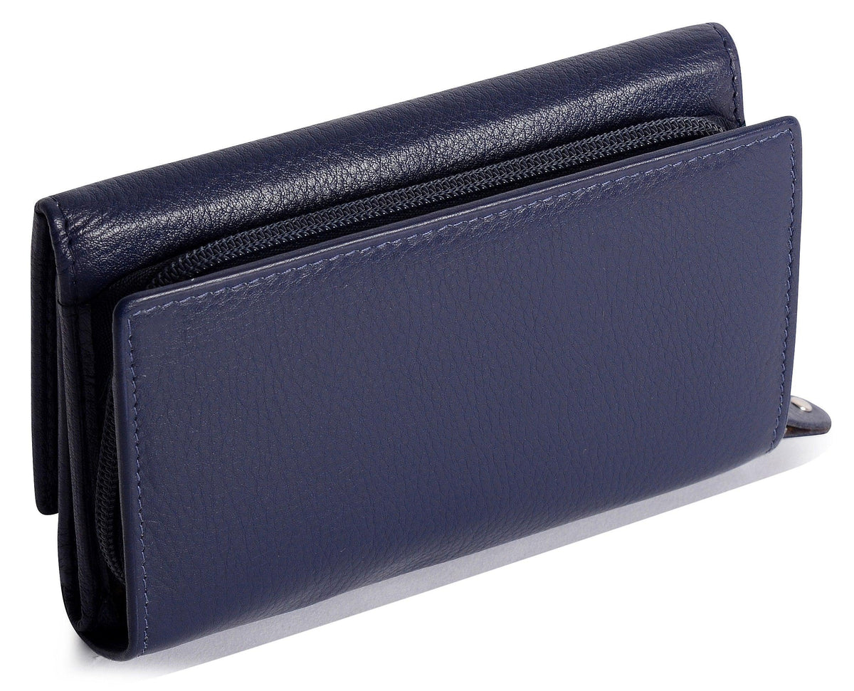 Compact Trifold Leather Purse "Eleanor", Handmade by Saddler | RFID Protected & Gift Boxed | 10 Card Slots & Rear Zip Coin Pocket