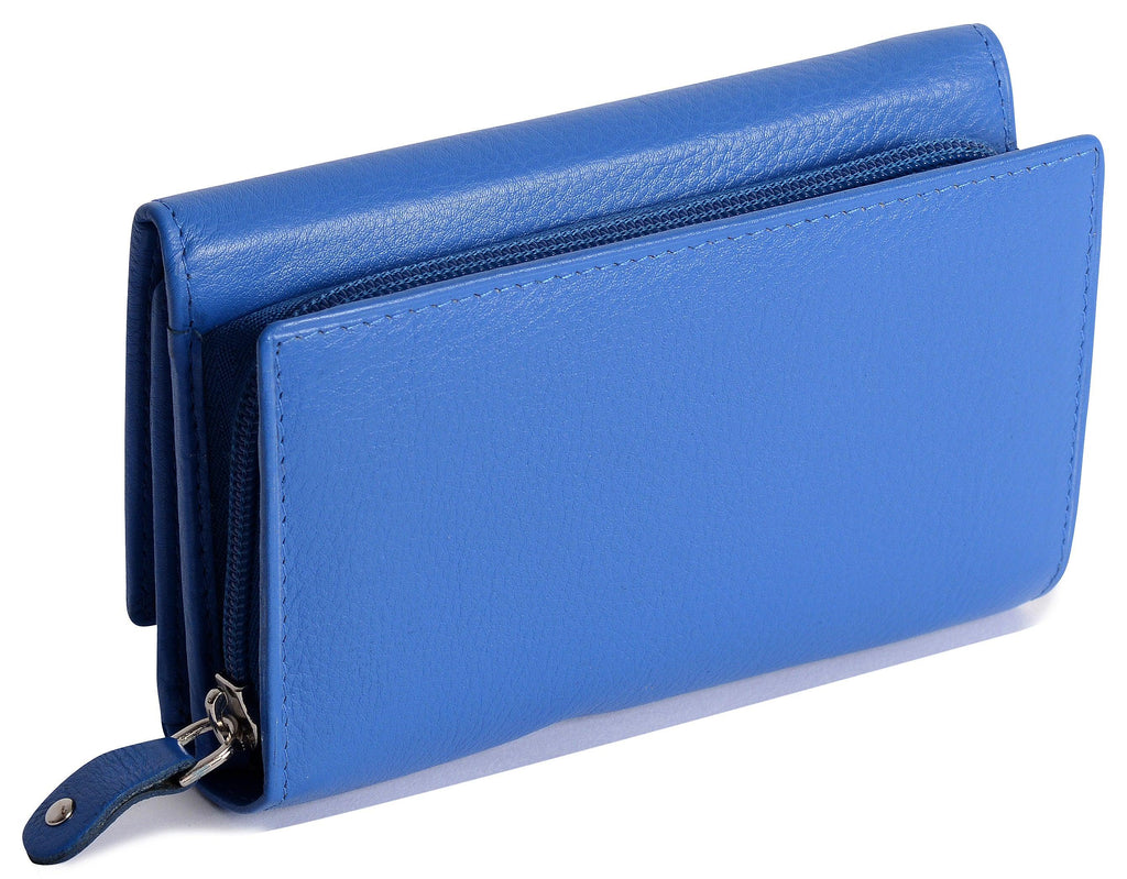 Compact Trifold Leather Purse "Eleanor", Handmade by Saddler | RFID Protected & Gift Boxed | 10 Card Slots & Rear Zip Coin Pocket