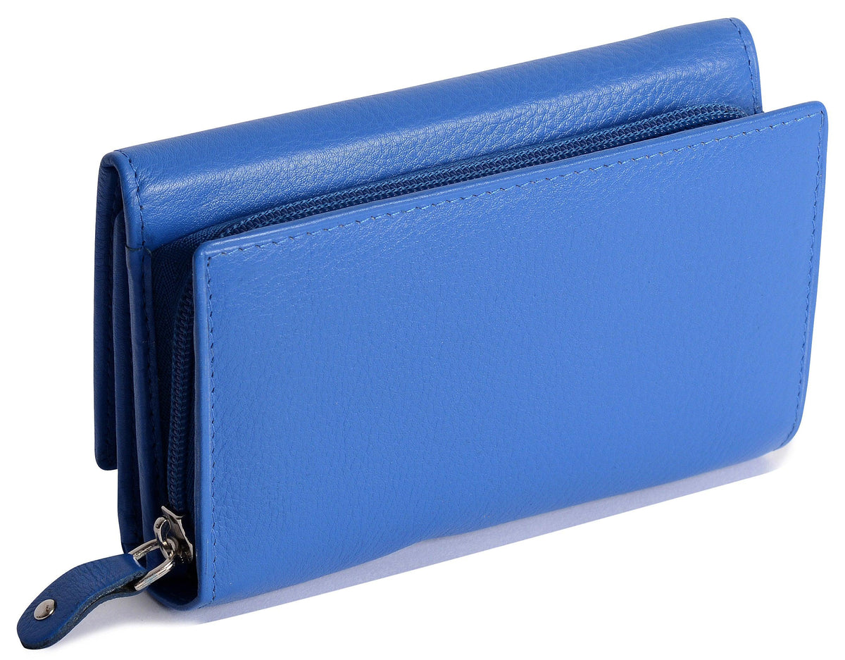 Compact Trifold Leather Purse "Eleanor", Handmade by Saddler | RFID Protected & Gift Boxed | 10 Card Slots & Rear Zip Coin Pocket