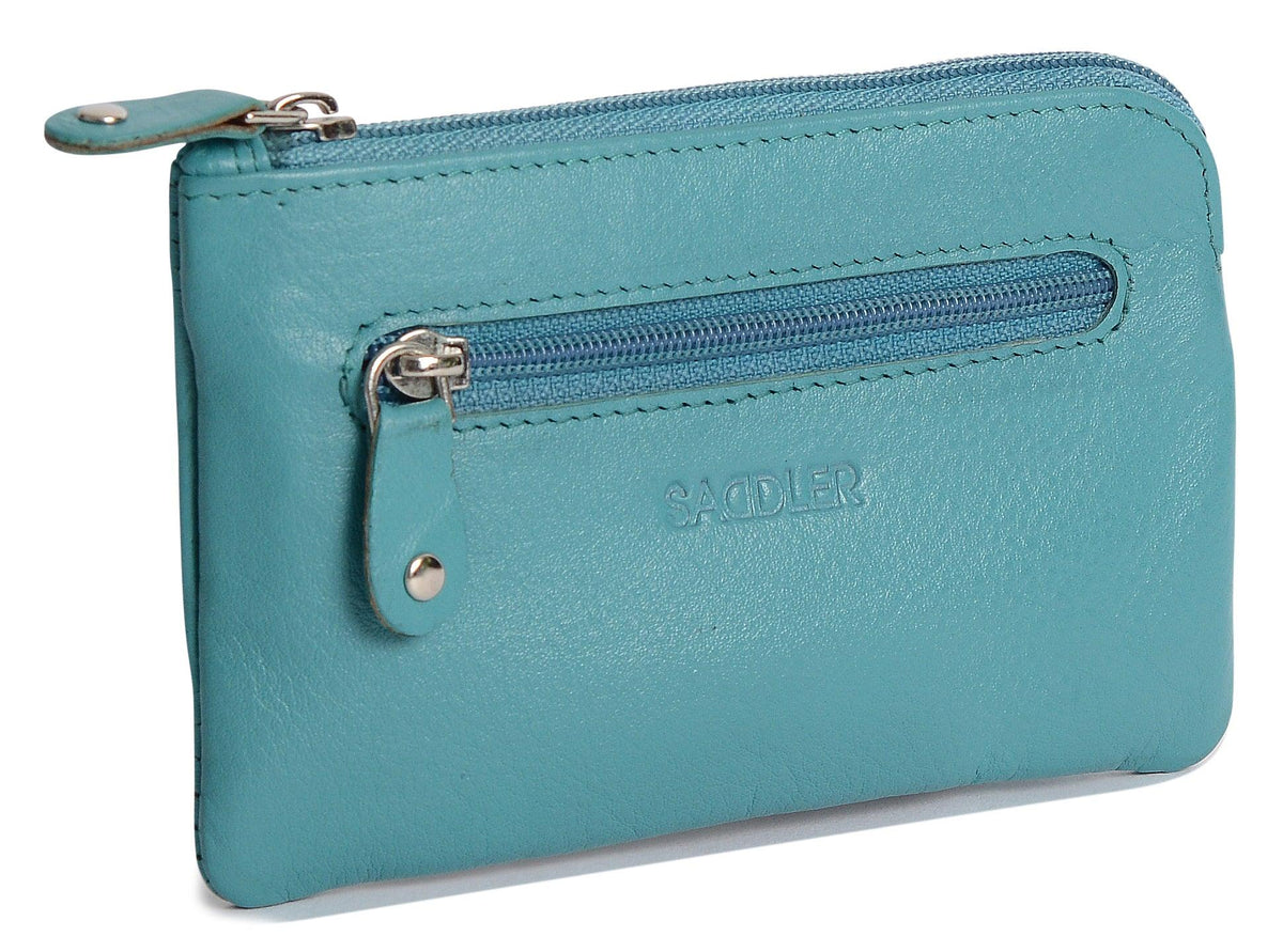 Compact Leather Coin & Card Purse "Ellie", Handmade by Saddler | RFID Protected & Gift Boxed | With Front Zip Pocket & Key Holder