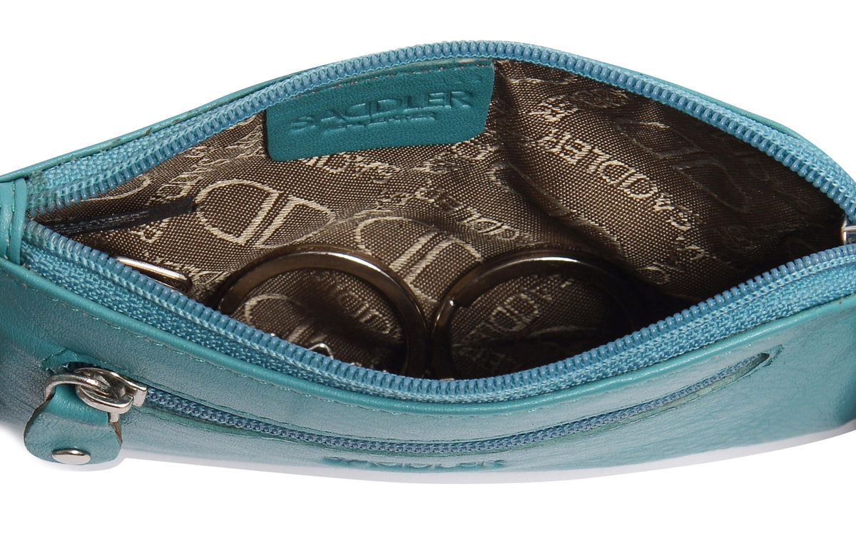 Compact Leather Coin & Card Purse "Ellie", Handmade by Saddler | RFID Protected & Gift Boxed | With Front Zip Pocket & Key Holder