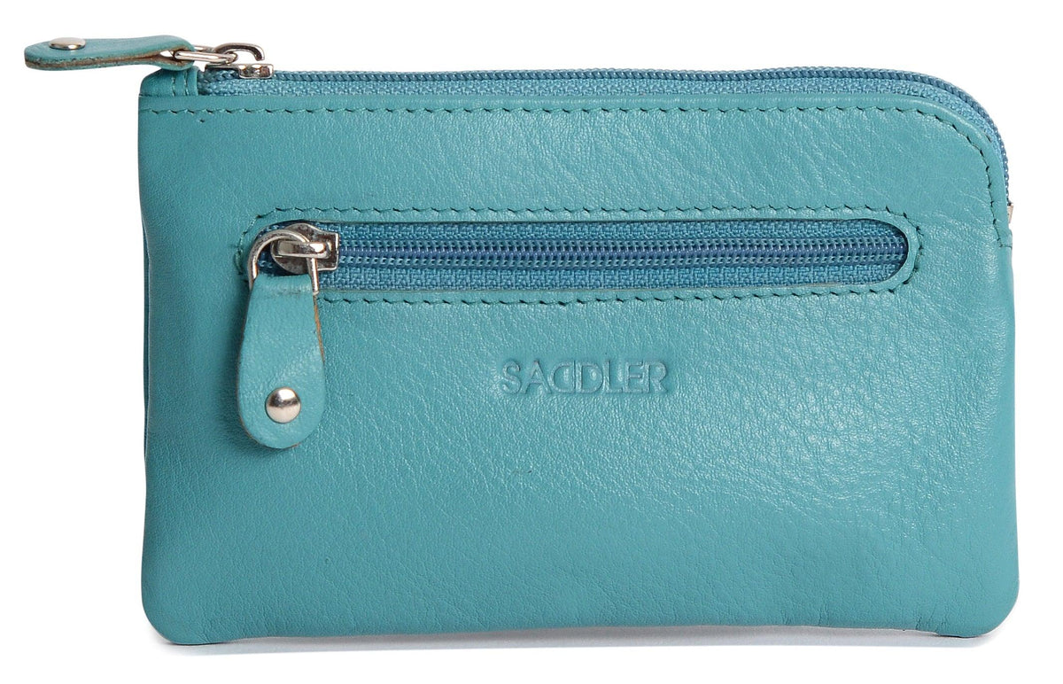 Compact Leather Coin & Card Purse "Ellie", Handmade by Saddler | RFID Protected & Gift Boxed | With Front Zip Pocket & Key Holder