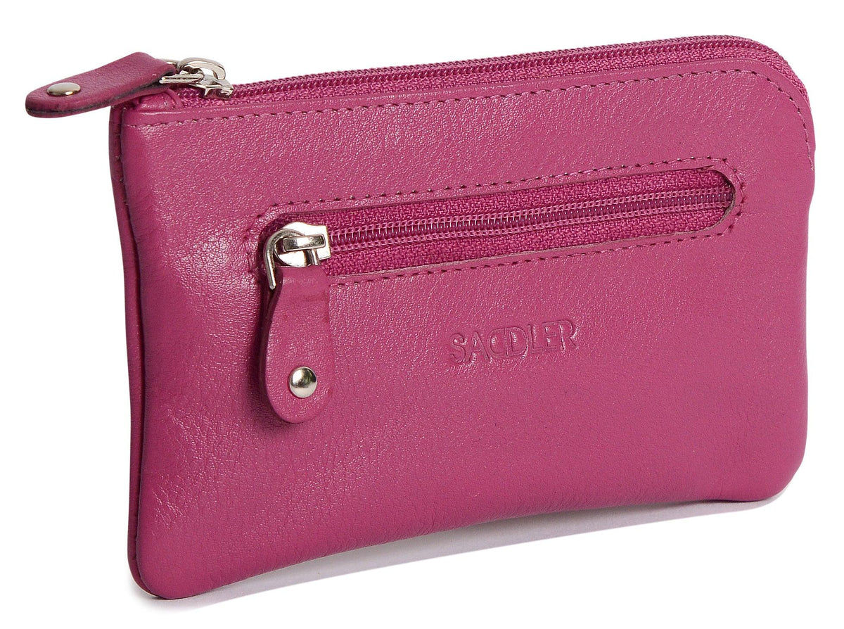 Compact Leather Coin & Card Purse "Ellie", Handmade by Saddler | RFID Protected & Gift Boxed | With Front Zip Pocket & Key Holder