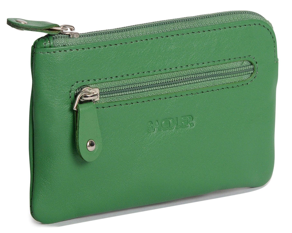 Compact Leather Coin & Card Purse "Ellie", Handmade by Saddler | RFID Protected & Gift Boxed | With Front Zip Pocket & Key Holder