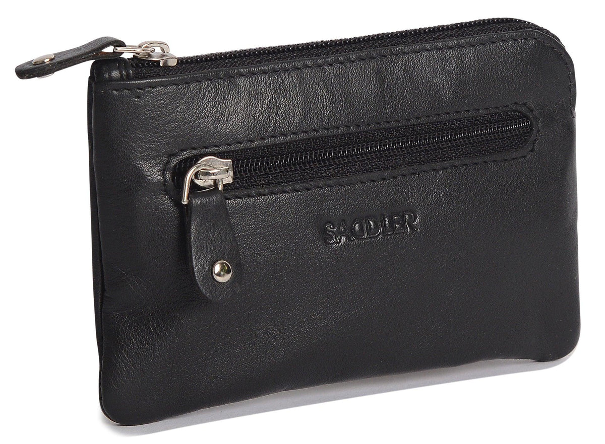 Compact Leather Coin & Card Purse "Ellie", Handmade by Saddler | RFID Protected & Gift Boxed | With Front Zip Pocket & Key Holder