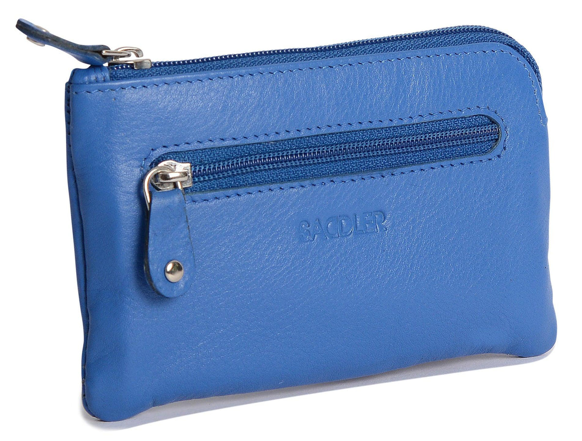 Compact Leather Coin & Card Purse "Ellie", Handmade by Saddler | RFID Protected & Gift Boxed | With Front Zip Pocket & Key Holder