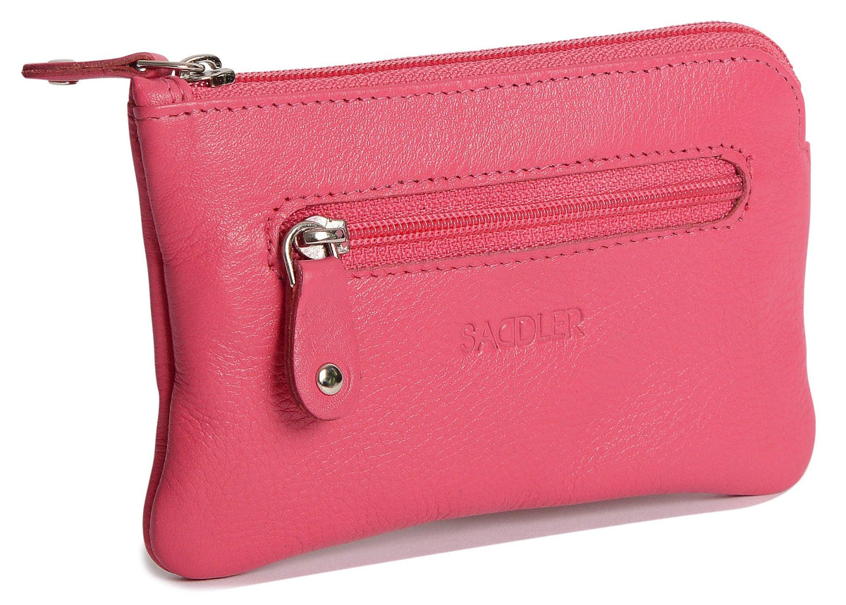 Compact Leather Coin & Card Purse "Ellie", Handmade by Saddler | RFID Protected & Gift Boxed | With Front Zip Pocket & Key Holder