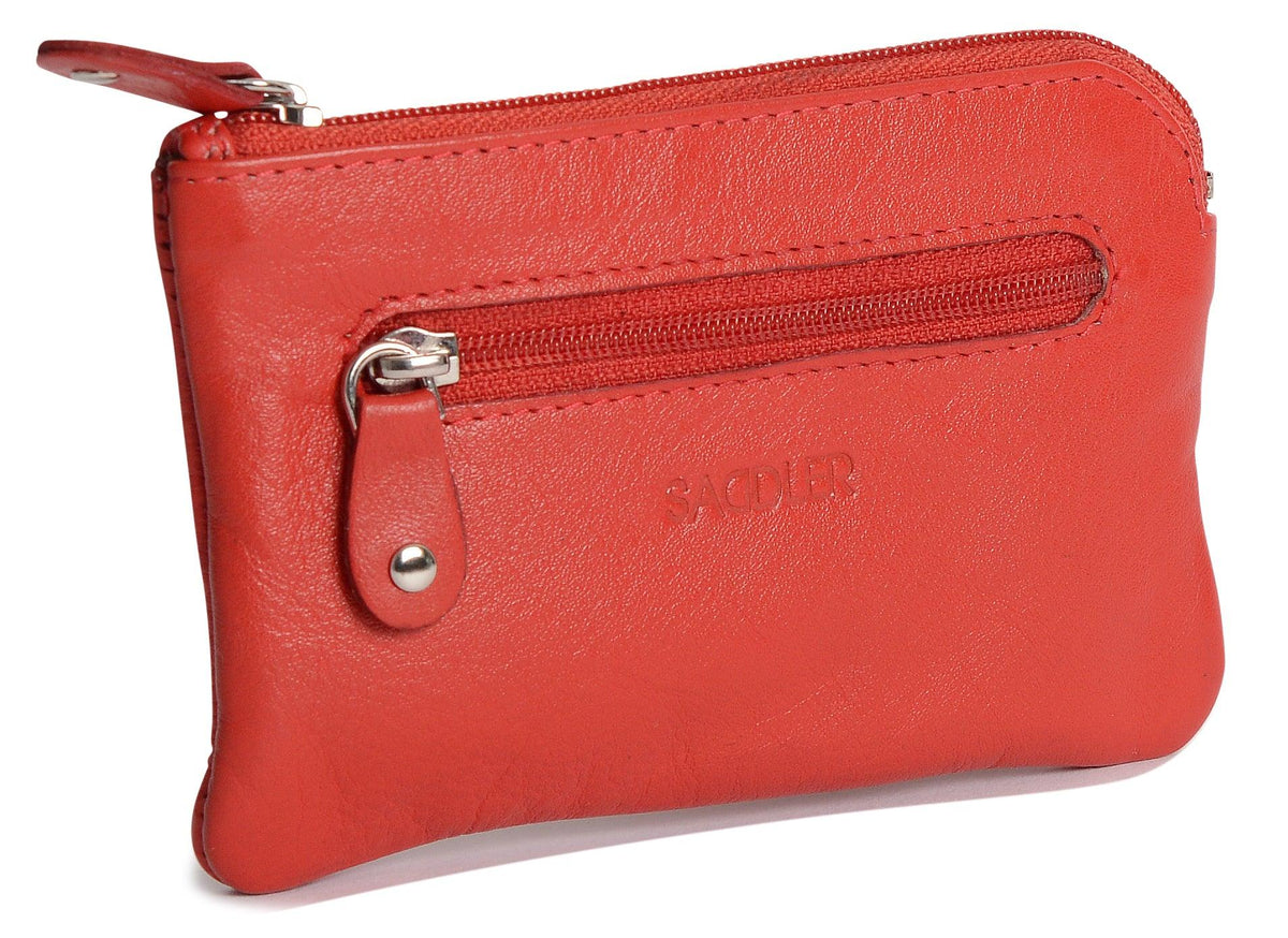 Compact Leather Coin & Card Purse "Ellie", Handmade by Saddler | RFID Protected & Gift Boxed | With Front Zip Pocket & Key Holder