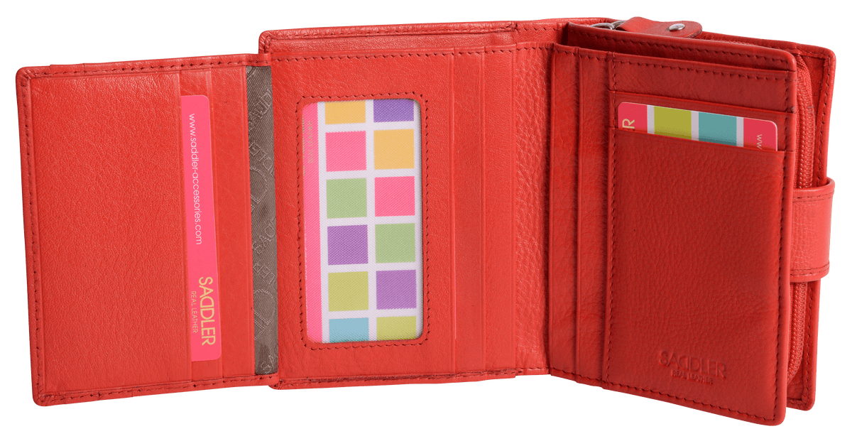 SADDLER EMILY Handmade Leather Mid-Size Wallet, RFID Protected | 10 Card Slots, Secure Tab Closure & Zipped Coin Pocket | Gift Boxed