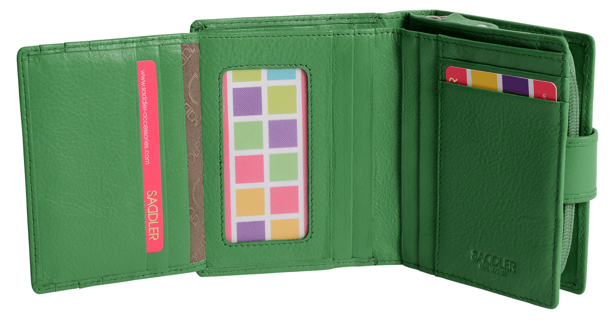 SADDLER EMILY Handmade Leather Mid-Size Wallet, RFID Protected | 10 Card Slots, Secure Tab Closure & Zipped Coin Pocket | Gift Boxed
