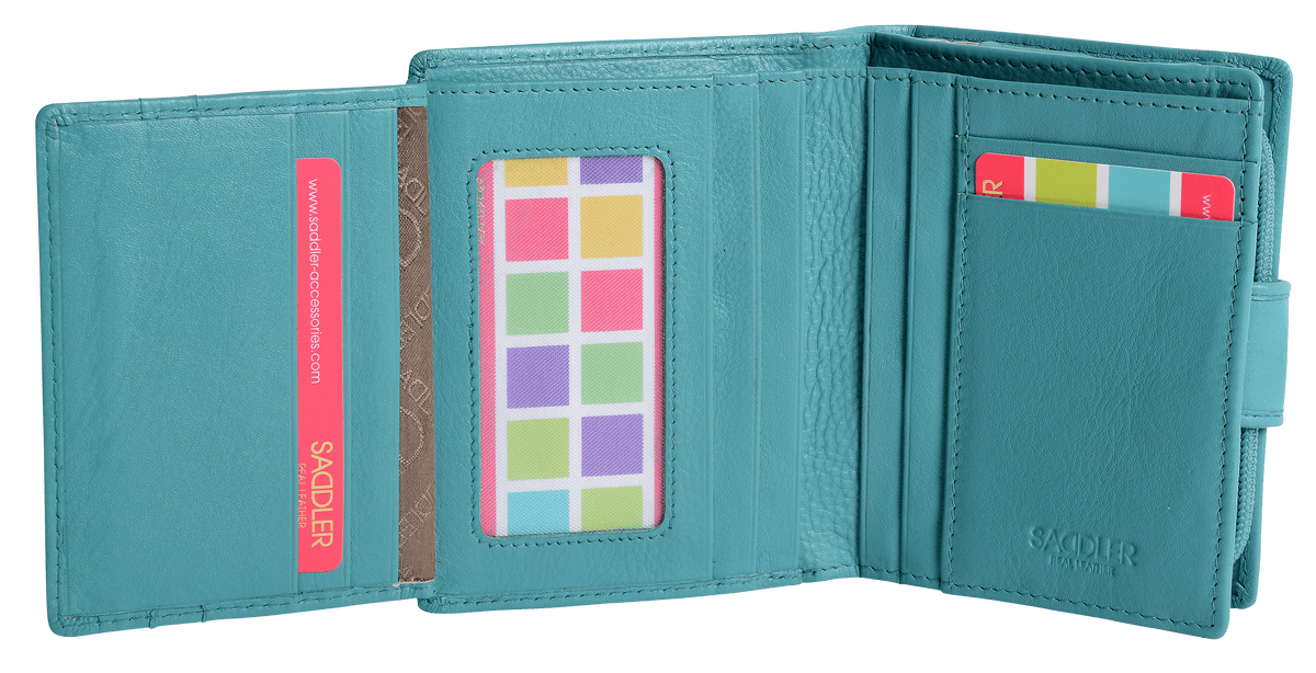 SADDLER EMILY Handmade Leather Mid-Size Wallet, RFID Protected | 10 Card Slots, Secure Tab Closure & Zipped Coin Pocket | Gift Boxed