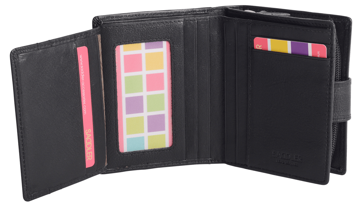 SADDLER EMILY Handmade Leather Mid-Size Wallet, RFID Protected | 10 Card Slots, Secure Tab Closure & Zipped Coin Pocket | Gift Boxed
