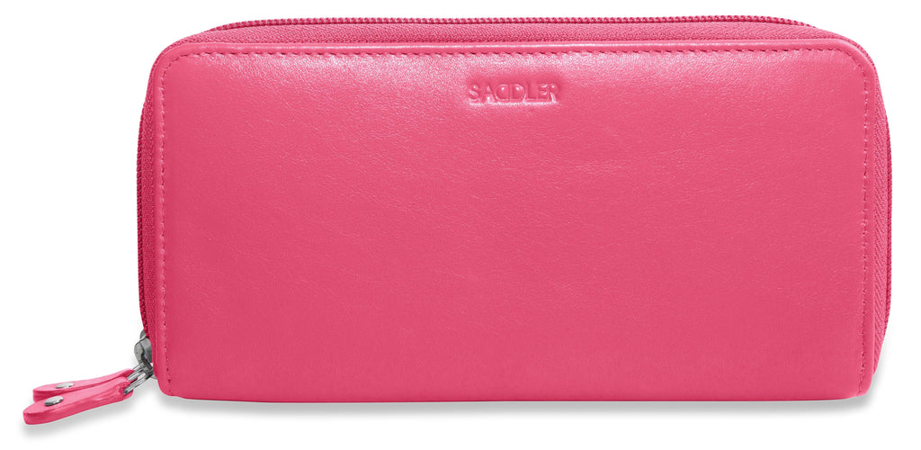 SADDLER GABRIELLA Leather Double Zip Around Purse, 8 Card Slots, Phone Pocket, and Coin Purse, RFID Protected