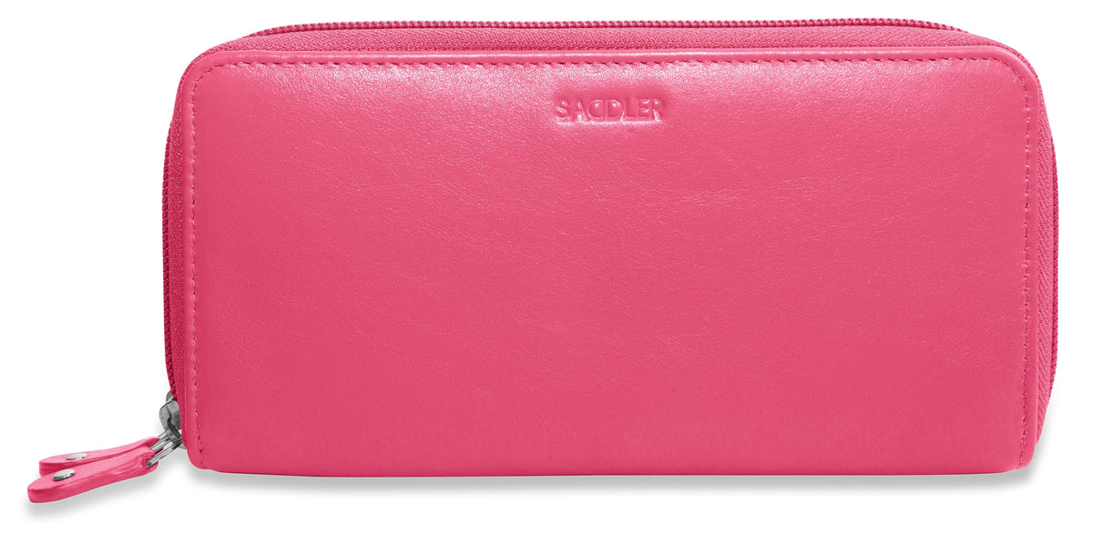 SADDLER GABRIELLA Leather Double Zip Around Purse, 8 Card Slots, Phone Pocket, and Coin Purse, RFID Protected