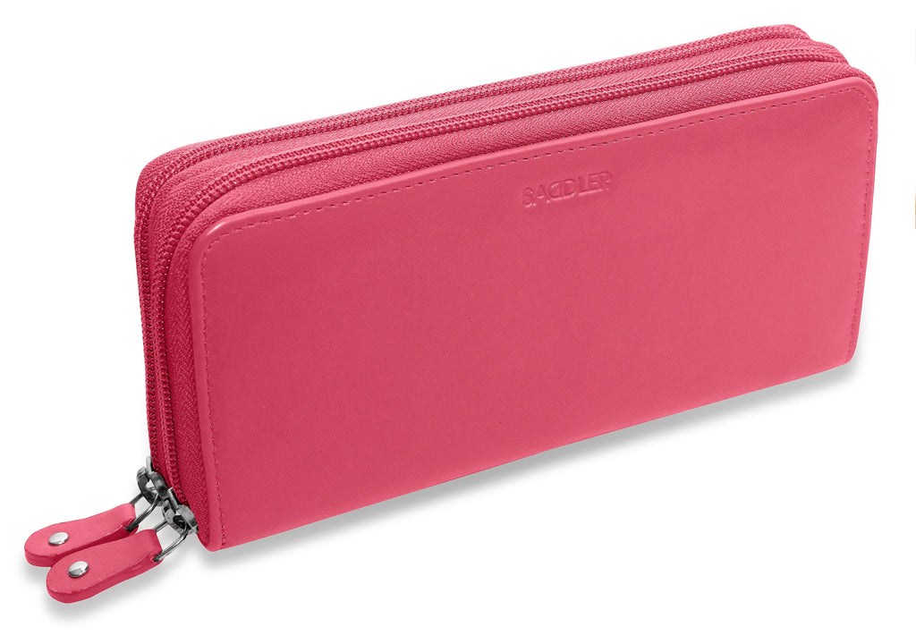 SADDLER GABRIELLA Leather Double Zip Around Purse, 8 Card Slots, Phone Pocket, and Coin Purse, RFID Protected