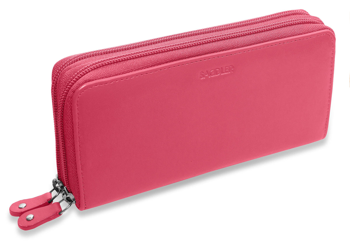 SADDLER GABRIELLA Leather Double Zip Around Purse, 8 Card Slots, Phone Pocket, and Coin Purse, RFID Protected