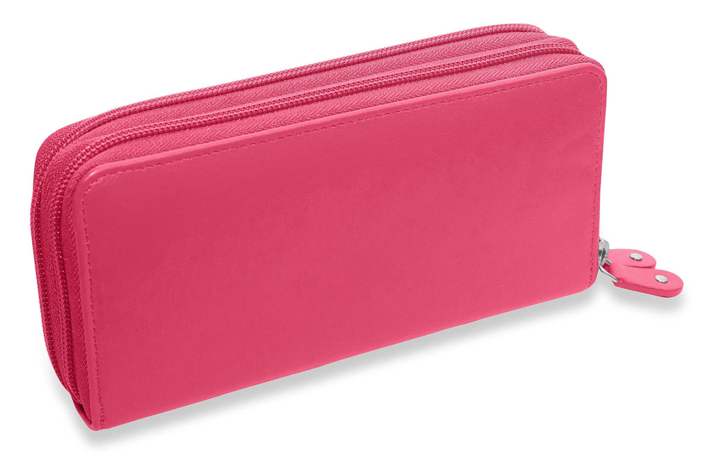 SADDLER GABRIELLA Leather Double Zip Around Purse, 8 Card Slots, Phone Pocket, and Coin Purse, RFID Protected