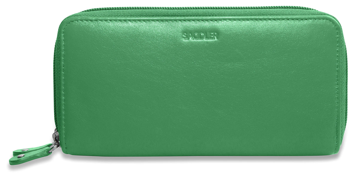 SADDLER GABRIELLA Leather Double Zip Around Purse, 8 Card Slots, Phone Pocket, and Coin Purse, RFID Protected