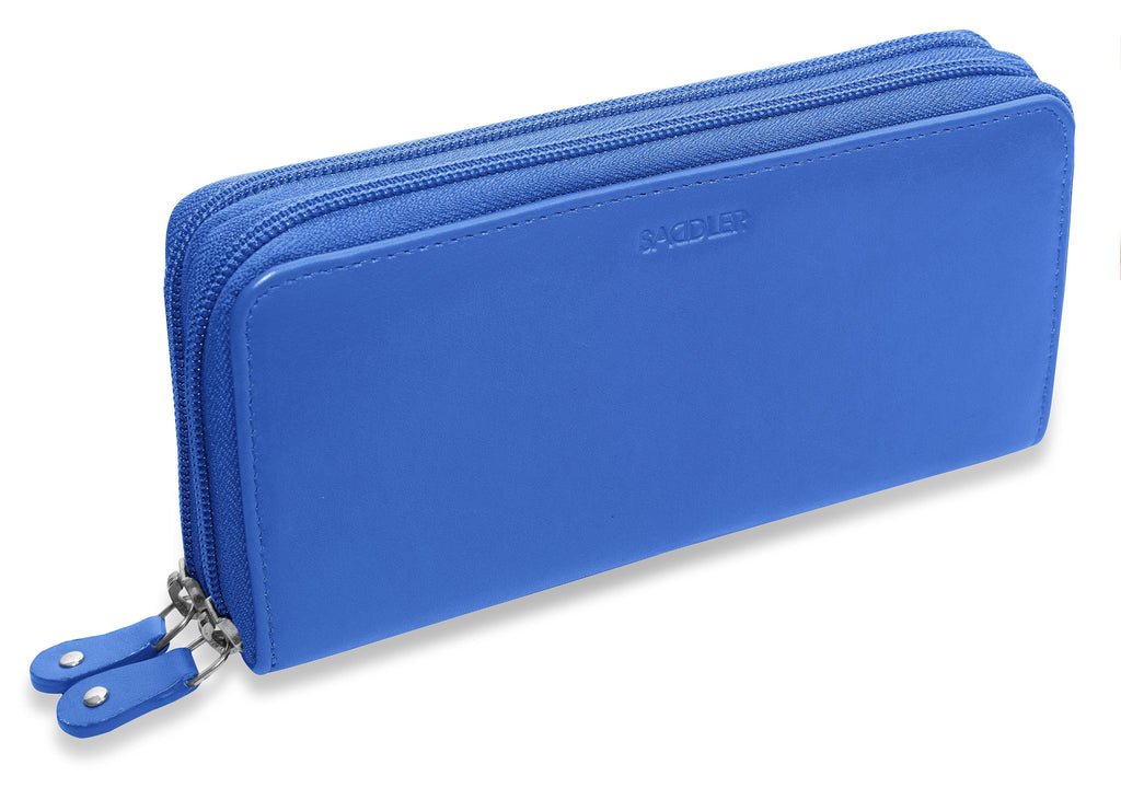 SADDLER GABRIELLA Leather Double Zip Around Purse, 8 Card Slots, Phone Pocket, and Coin Purse, RFID Protected