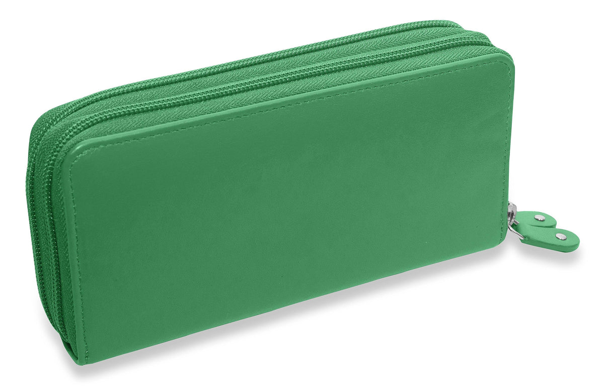 SADDLER GABRIELLA Leather Double Zip Around Purse, 8 Card Slots, Phone Pocket, and Coin Purse, RFID Protected