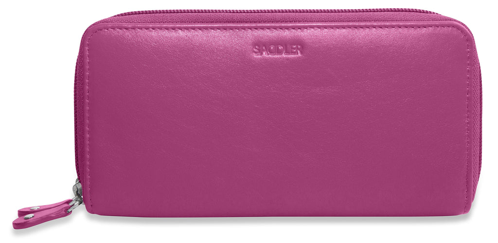 SADDLER GABRIELLA Leather Double Zip Around Purse, 8 Card Slots, Phone Pocket, and Coin Purse, RFID Protected