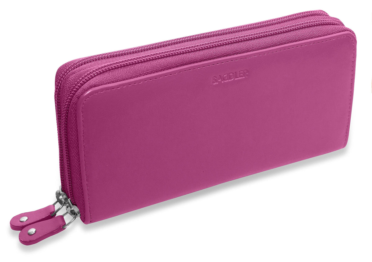 SADDLER GABRIELLA Leather Double Zip Around Purse, 8 Card Slots, Phone Pocket, and Coin Purse, RFID Protected