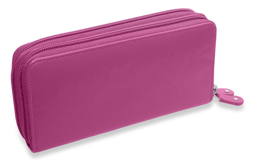 SADDLER GABRIELLA Leather Double Zip Around Purse, 8 Card Slots, Phone Pocket, and Coin Purse, RFID Protected