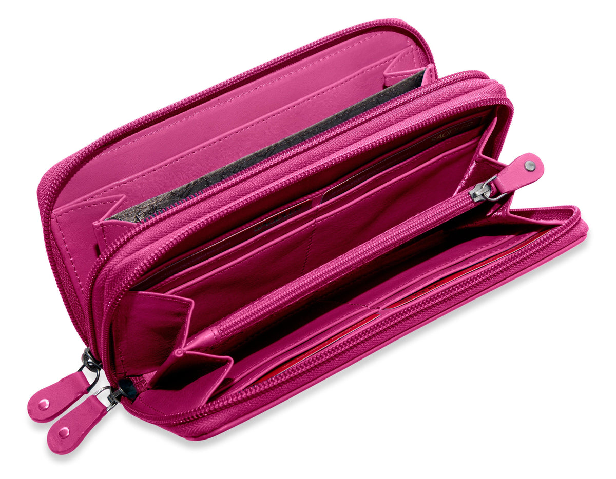SADDLER GABRIELLA Leather Double Zip Around Purse, 8 Card Slots, Phone Pocket, and Coin Purse, RFID Protected